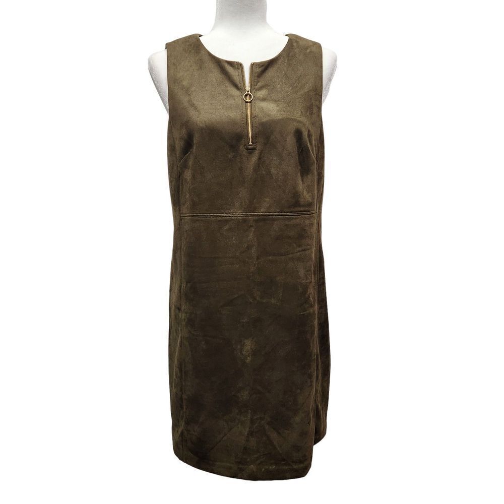 Adrianna Papell Faux Scuba Suede Sleeveless Shift Dress, 8 - Picture 3 of 9